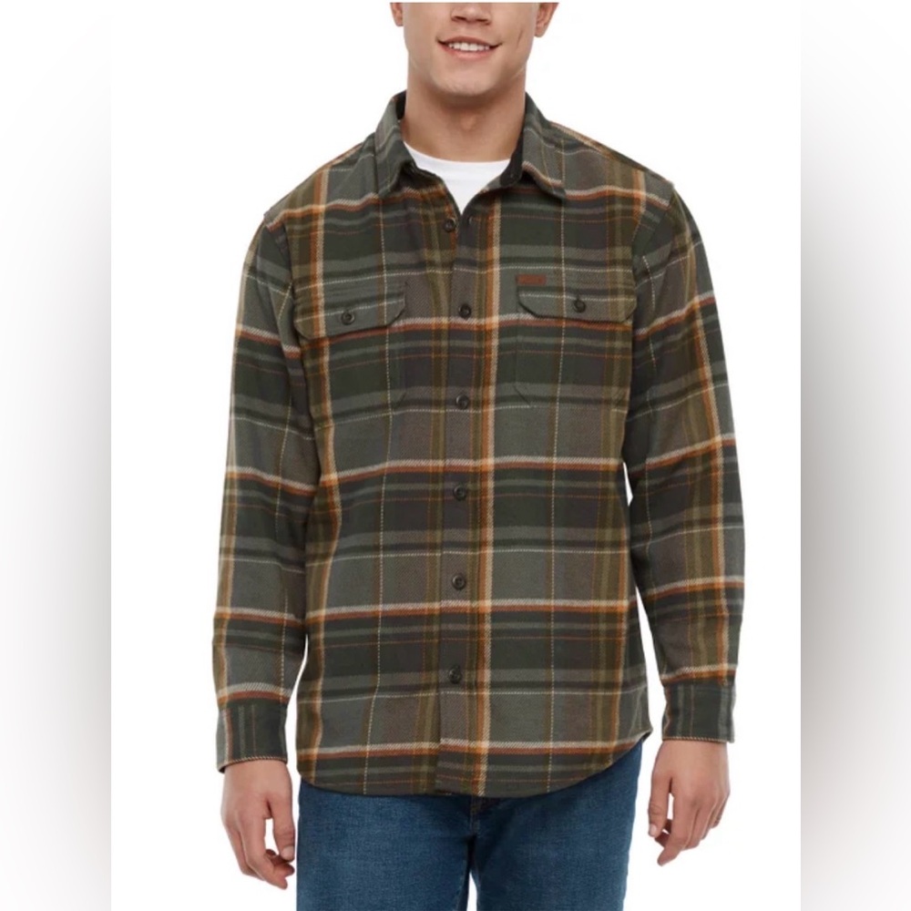 NWT Orvis Green Plaid Flannel Shirt with Tan and Rust Accents Size S